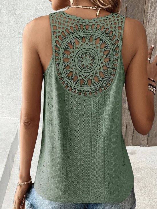 Casual V Neck Abstract Tank Top Lace