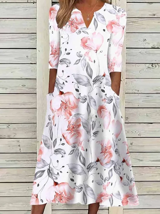 Women Floral Notched Half Sleeve Comfy Casual Maxi Dress