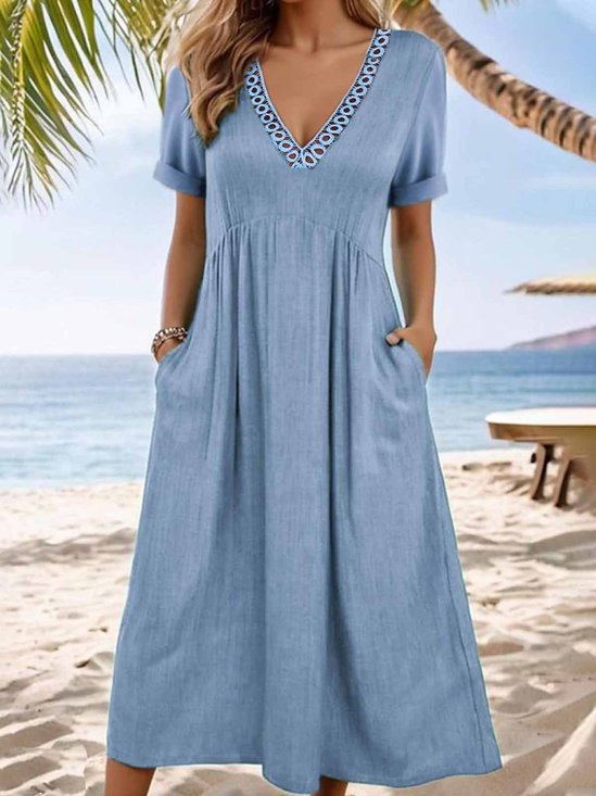 Women Plain Halter Short Sleeve Comfy Casual Maxi Dress