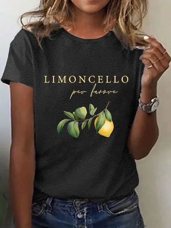 Casual Lemon Crew Neck Short Sleeve T-shirt