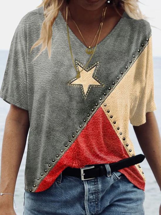 Casual Independence Day (Flag) V Neck Short Sleeve T-shirt