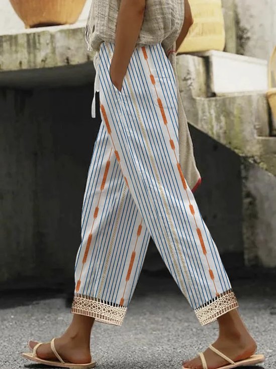 Casual Striped Long Buckle Pant