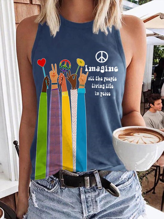 Casual Crew Neck Letter Pattern Tank Top