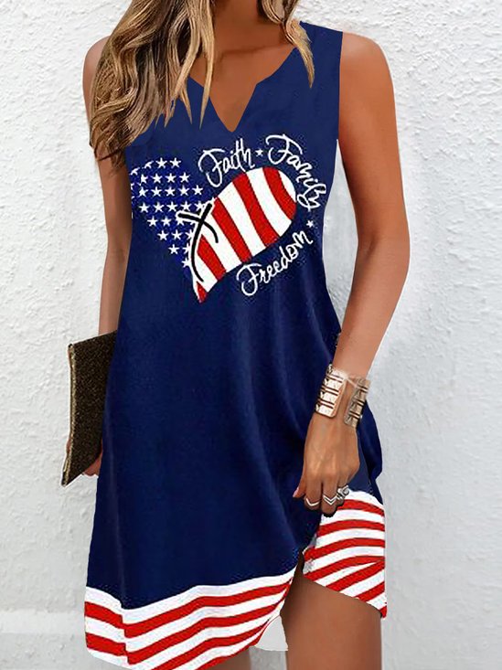Women Independence Day (Flag) Notched Short Sleeve Comfy Casual Mini Dress
