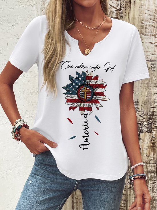 Casual Independence Day (Flag) Notched Short Sleeve T-shirt