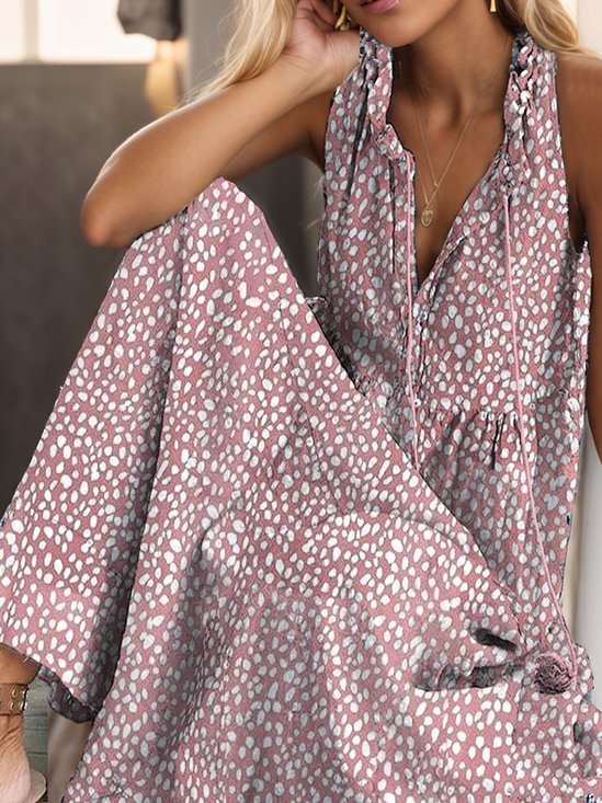Women Polka Dots V Neck Sleeveless Comfy Casual Maxi Dress