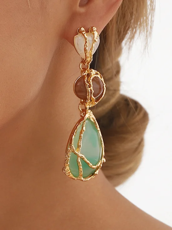Glamorous Metallic Geometric Resin Dangle Earrings