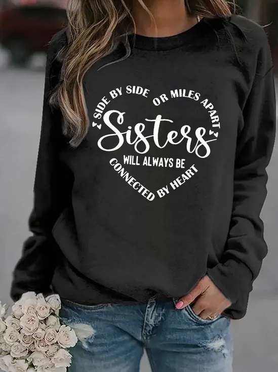Casual Crew Neck Text Letters Sweatshirt