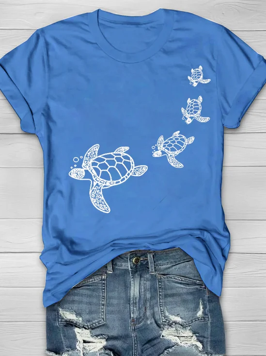 Casual Turtle Crew Neck Short Sleeve T-shirt
