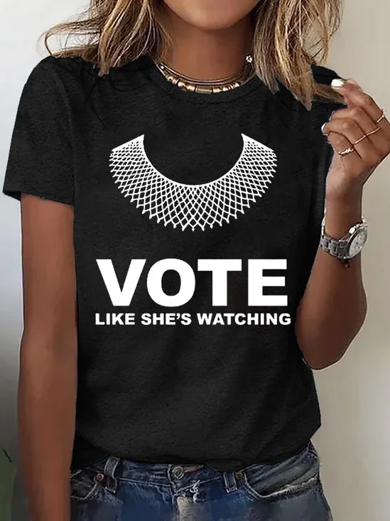 Casual Text Letters Crew Neck Short Sleeve T-shirt