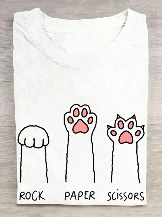 Casual Cat Crew Neck Short Sleeve T-shirt