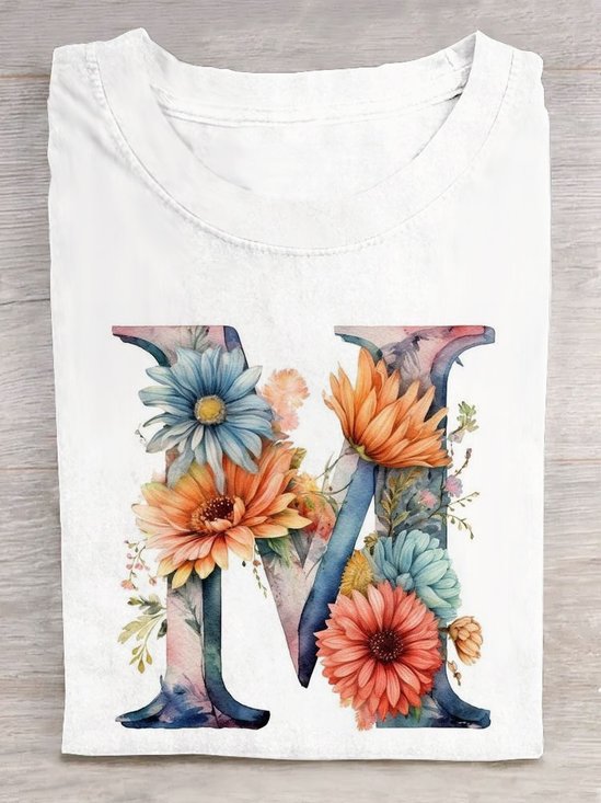 Casual Floral Crew Neck Short Sleeve T-shirt