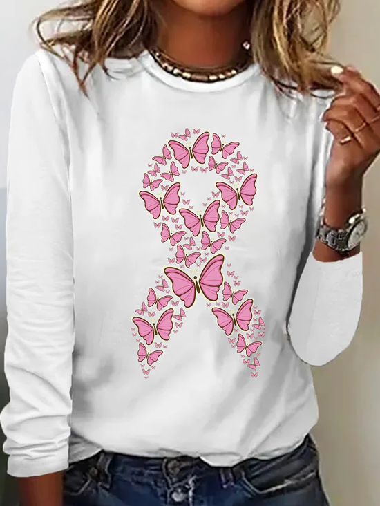 Casual Butterfly Crew Neck Long Sleeve T-shirt