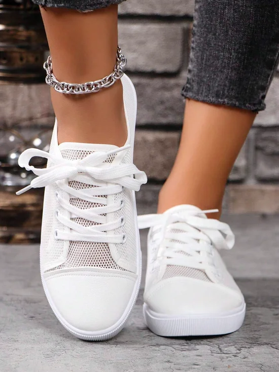 Casual Plain Lace-Up Flat Heel Canvas