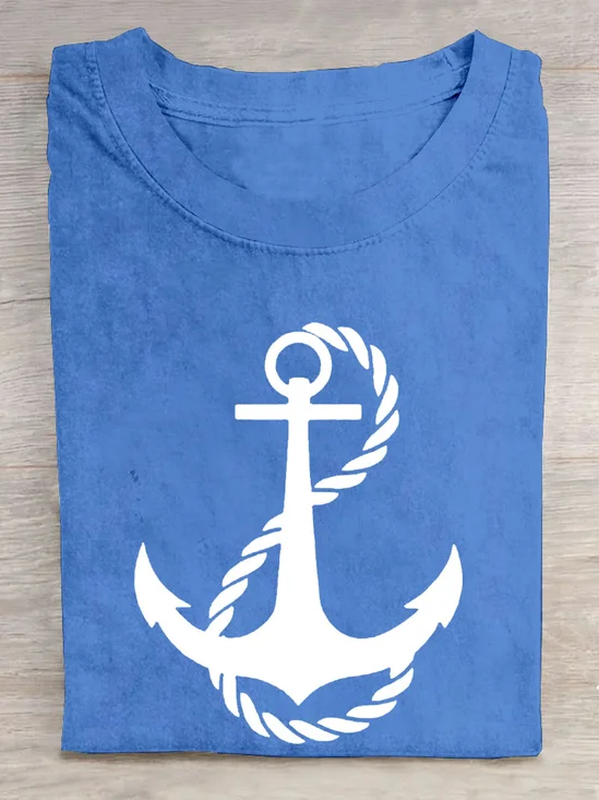 Casual Anchor Crew Neck Short Sleeve T-shirt