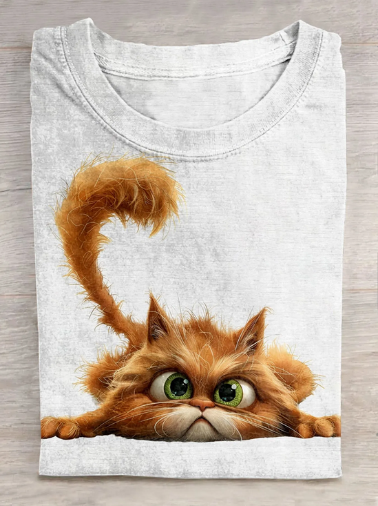 Casual Cat Crew Neck Long Sleeve T-shirt