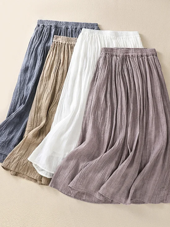 Casual Plain A-Line Natural Maxi Skirt