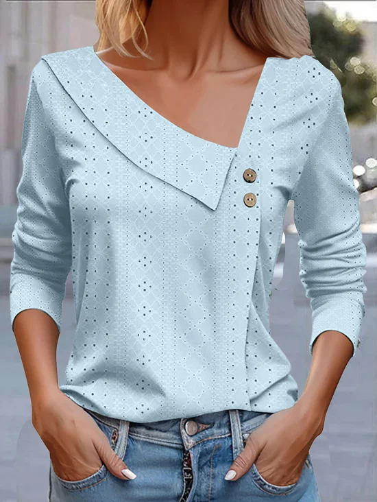 Casual Plain Asymmetrical Long Sleeve T-shirt