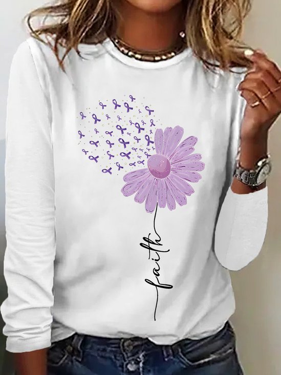 Crew Neck Long Sleeve Floral Regular Loose Blouse For Women
