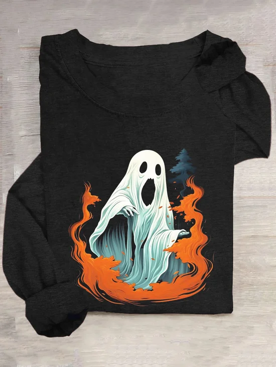 Casual Halloween Crew Neck Long Sleeve T-shirt