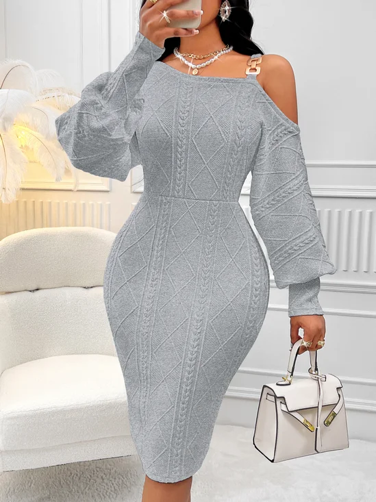 Women Plain Asymmetrical Long Sleeve Comfy Casual Midi Dress