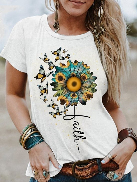 Vintage Sunflower Crew Neck Short Sleeve T-shirt