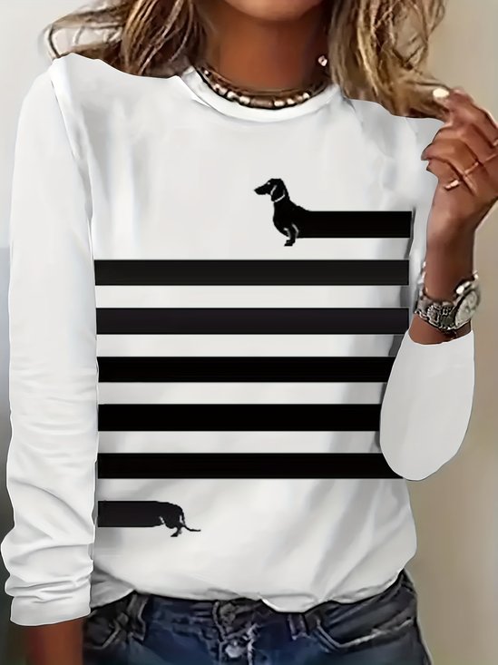 Casual Striped Crew Neck Long Sleeve T-shirt