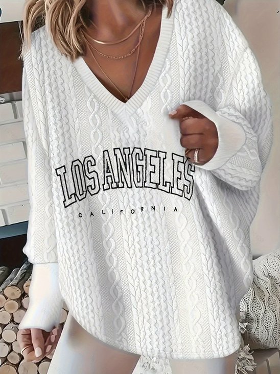 Casual V Neck Text Letters Sweatshirt