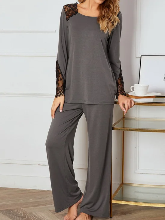 Women Geometric Crew Neck Long Sleeve Comfy Casual Top With Pants Two-Piece Set