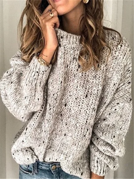 Women Yarn/Wool Yarn Color Block Long Sleeve Comfy Casual Sweater