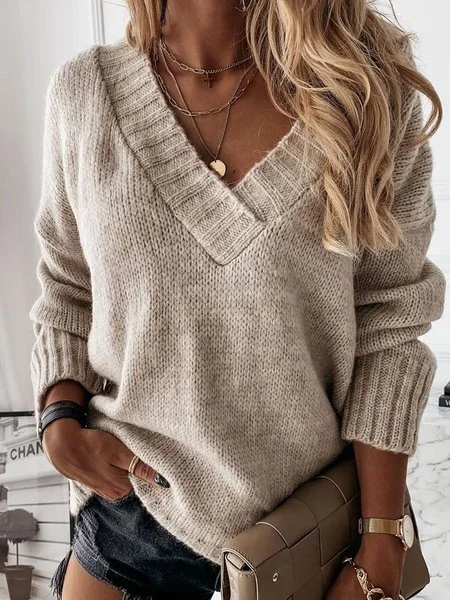 Women Yarn/Wool Yarn Color Block Long Sleeve Comfy Casual Sweater