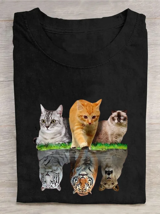 Casual Cat Crew Neck Long Sleeve T-shirt