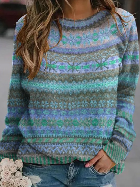 Women Yarn/Wool Yarn Color Block Long Sleeve Comfy Casual Sweater