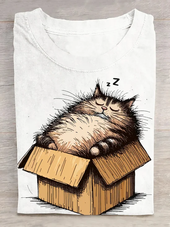 Casual Cat Crew Neck Short Sleeve T-shirt