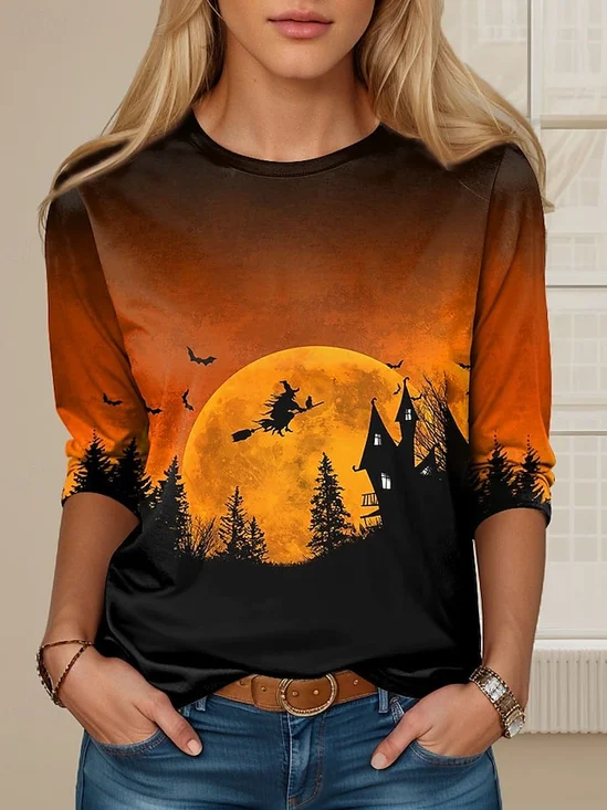 Casual Halloween Crew Neck Long Sleeve T-shirt