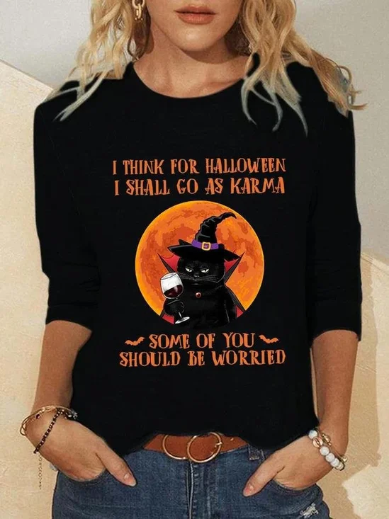 Casual Halloween Crew Neck Long Sleeve T-shirt