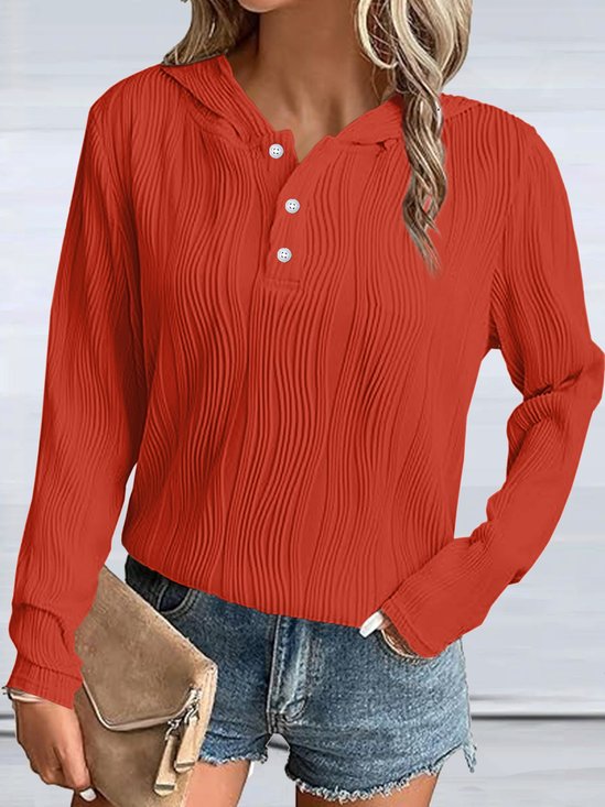 Casual Hoodie Plain Hoodie Jacquard