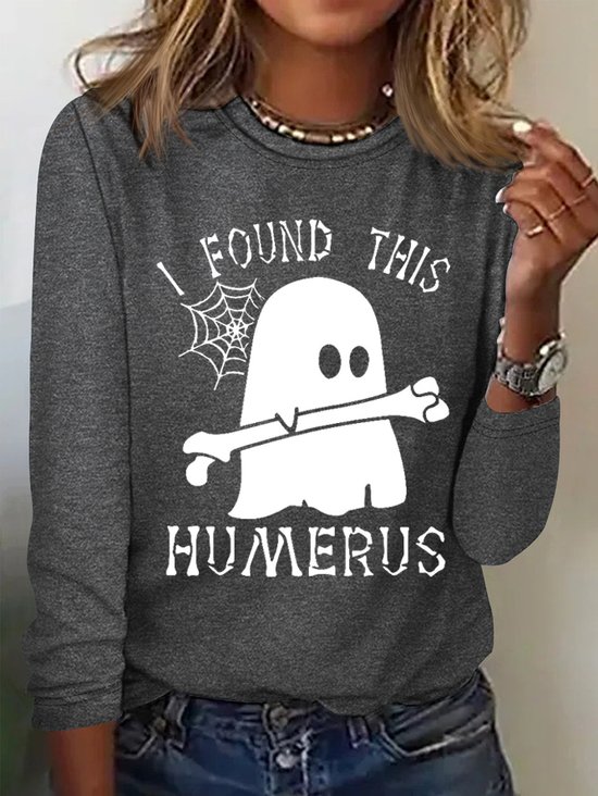 Casual Halloween Crew Neck Long Sleeve T-shirt