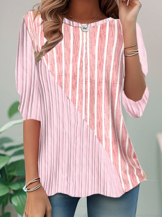 Casual Striped Crew Neck Long Sleeve T-shirt