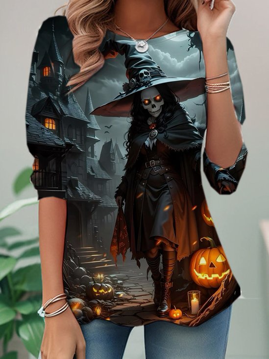 Casual Halloween Crew Neck Long Sleeve T-shirt