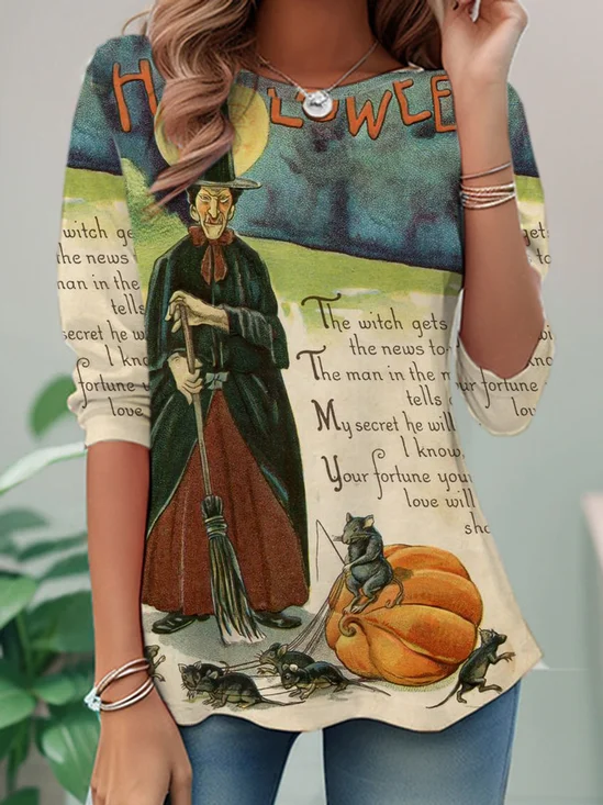 Casual Halloween Crew Neck Long Sleeve T-shirt