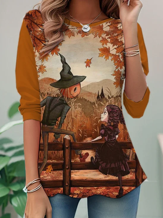Casual Halloween Crew Neck Long Sleeve T-shirt