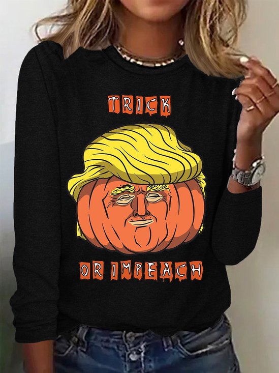 Casual Halloween Crew Neck Long Sleeve T-shirt
