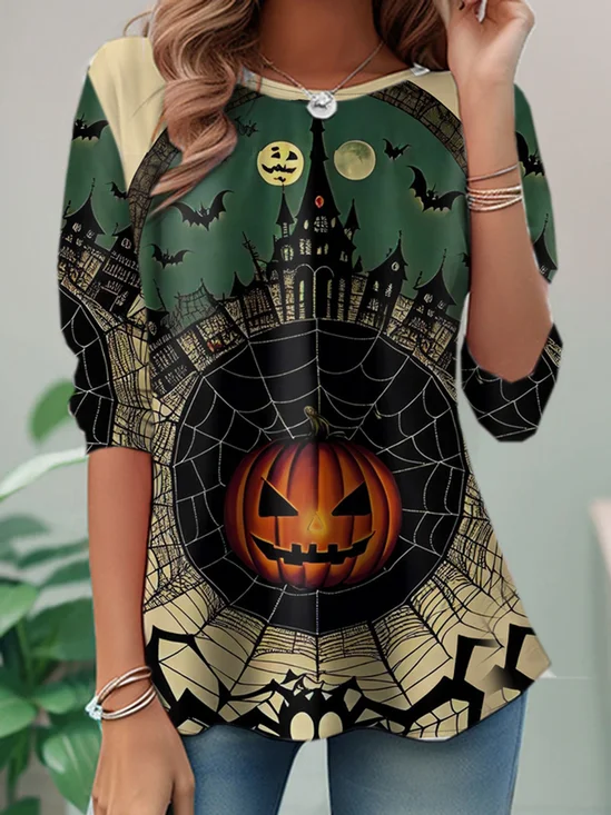 Casual Halloween Crew Neck Long Sleeve T-shirt