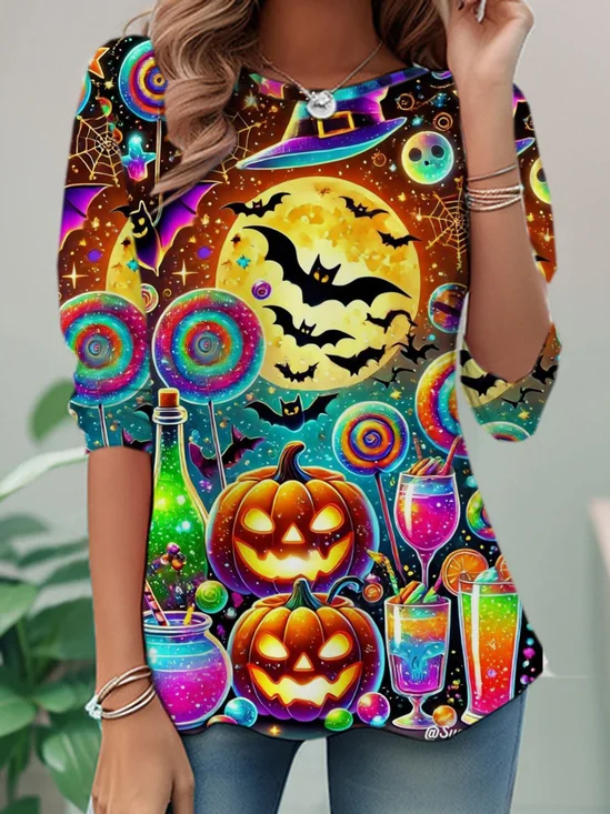 Casual Halloween Crew Neck Long Sleeve T-shirt