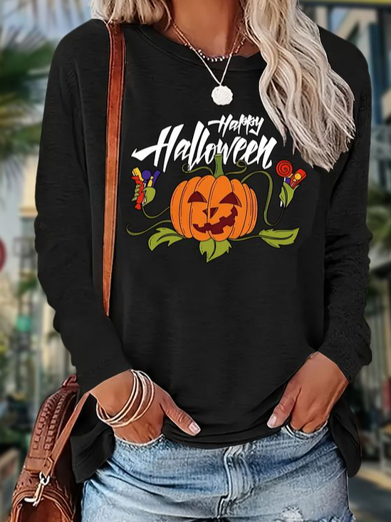 Casual Halloween Crew Neck Long Sleeve T-shirt