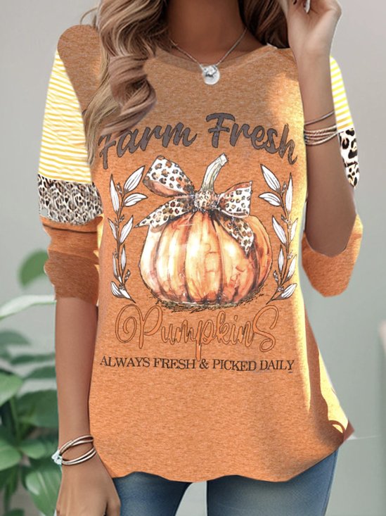 Casual Halloween Crew Neck Long Sleeve T-shirt