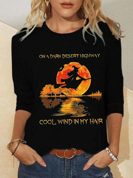 Casual Halloween Crew Neck Long Sleeve T-shirt