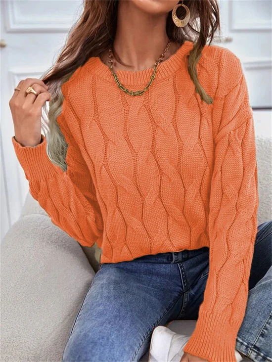 Women Yarn/Wool Yarn Plain Long Sleeve Comfy Casual Sweater