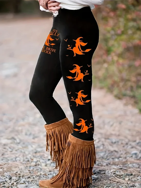 Casual Halloween Witch Prints Long Leggings